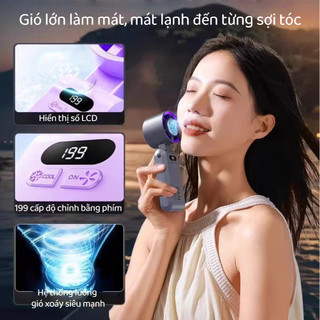 Quạt cầm tay công suất lớn, làm lạnh thổi hơi mát, sạc được, có dây đeo