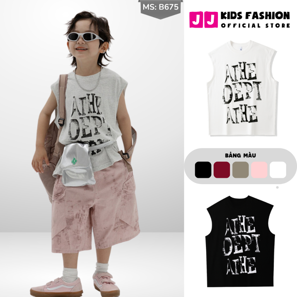 Áo Ba Lỗ Trẻ Em Mùa Hè – Phom Rộng Thoáng Mát – In Chữ Cực Chất | JJ Kids Fashion