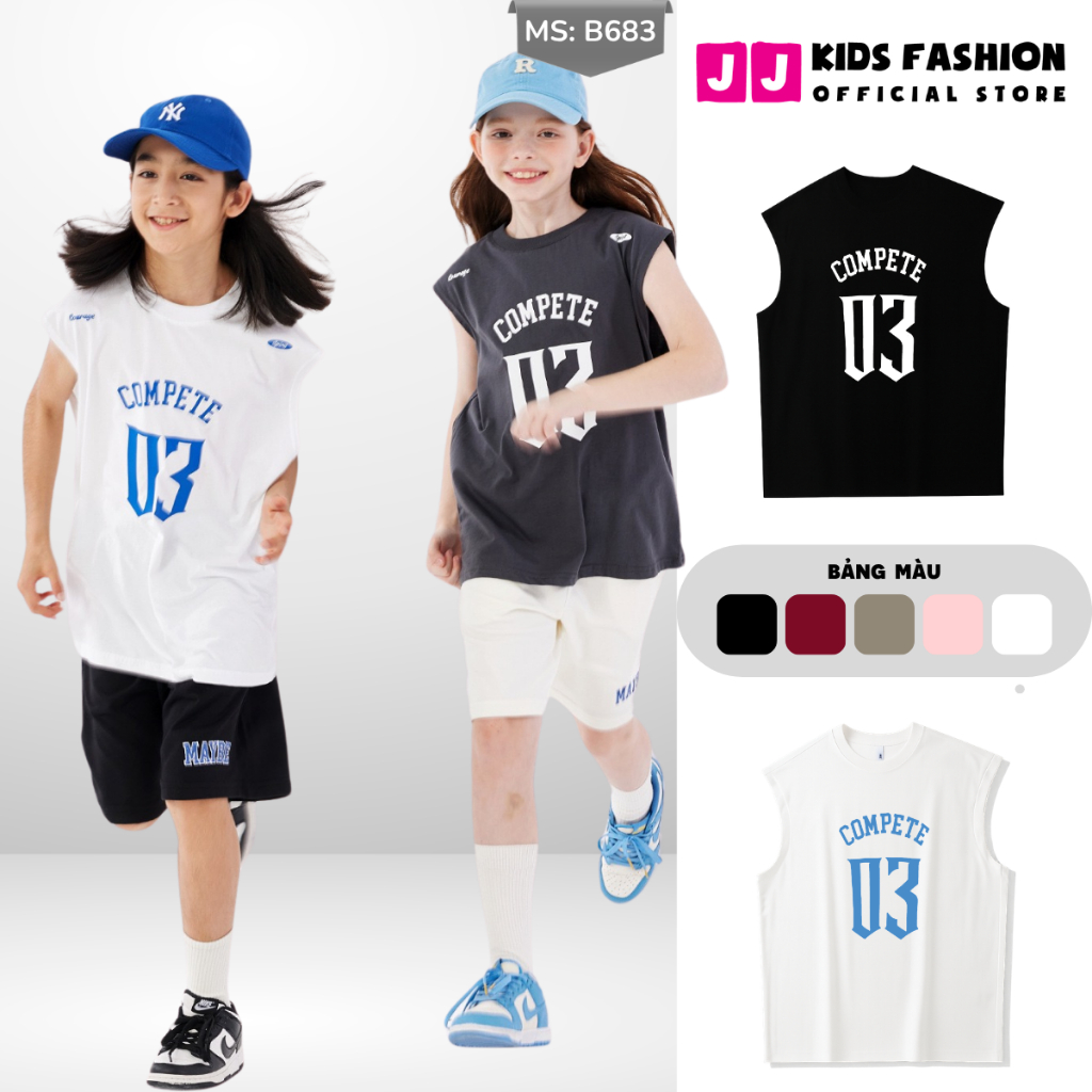 Áo Ba Lỗ Trẻ Em Năng Động Mùa Hè – Form Rộng Thoáng Mát – In Chữ Thể Thao COMPETE | JJ Kids Fashion