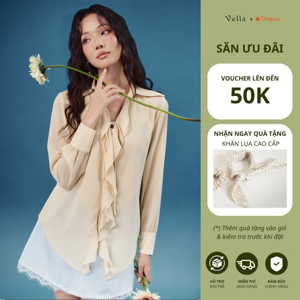 Áo sơ mi voan nữ công sở tay dài dáng suông màu đen – Vella Fashion VA25067