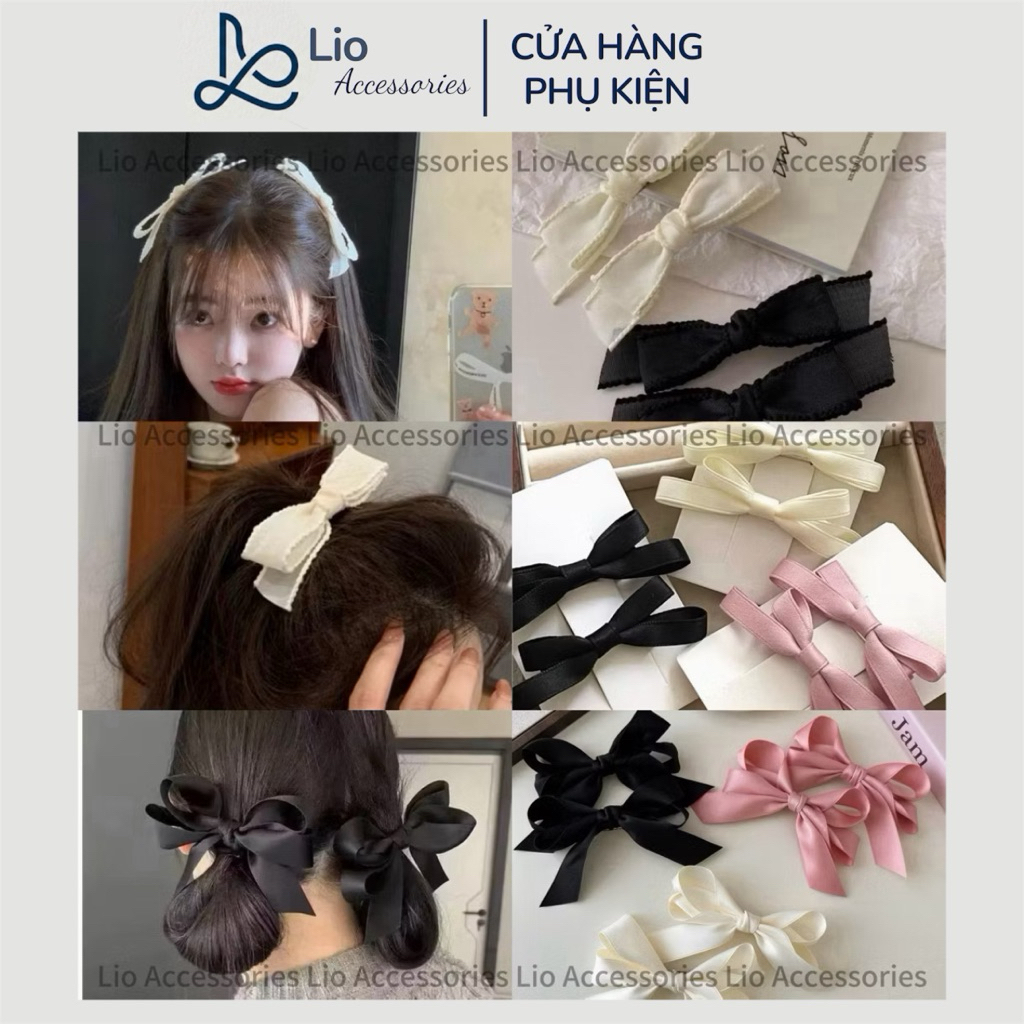Kẹp Tóc Nơ Lio Ruy Băng Vải Lụa Satin Bản To Phong Cách Tiểu Thư Hàn Quốc Dễ Thương