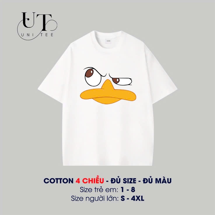 (9Kg-110Kg) Áo thun Unisex hình Vịt Hoạt Hình, đi du lịch, đi biển, co dãn cho Nam Nữ, Trẻ Em, Gia Đình - Uni Tee I U129