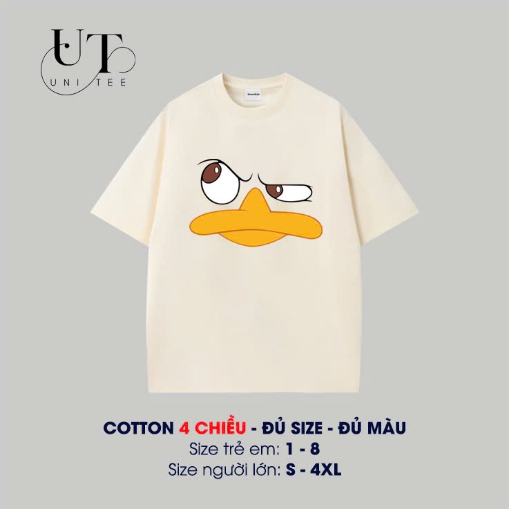 (9Kg-110Kg) Áo thun Unisex hình Vịt Hoạt Hình, đi du lịch, đi biển, co dãn cho Nam Nữ, Trẻ Em, Gia Đình - Uni Tee I U129