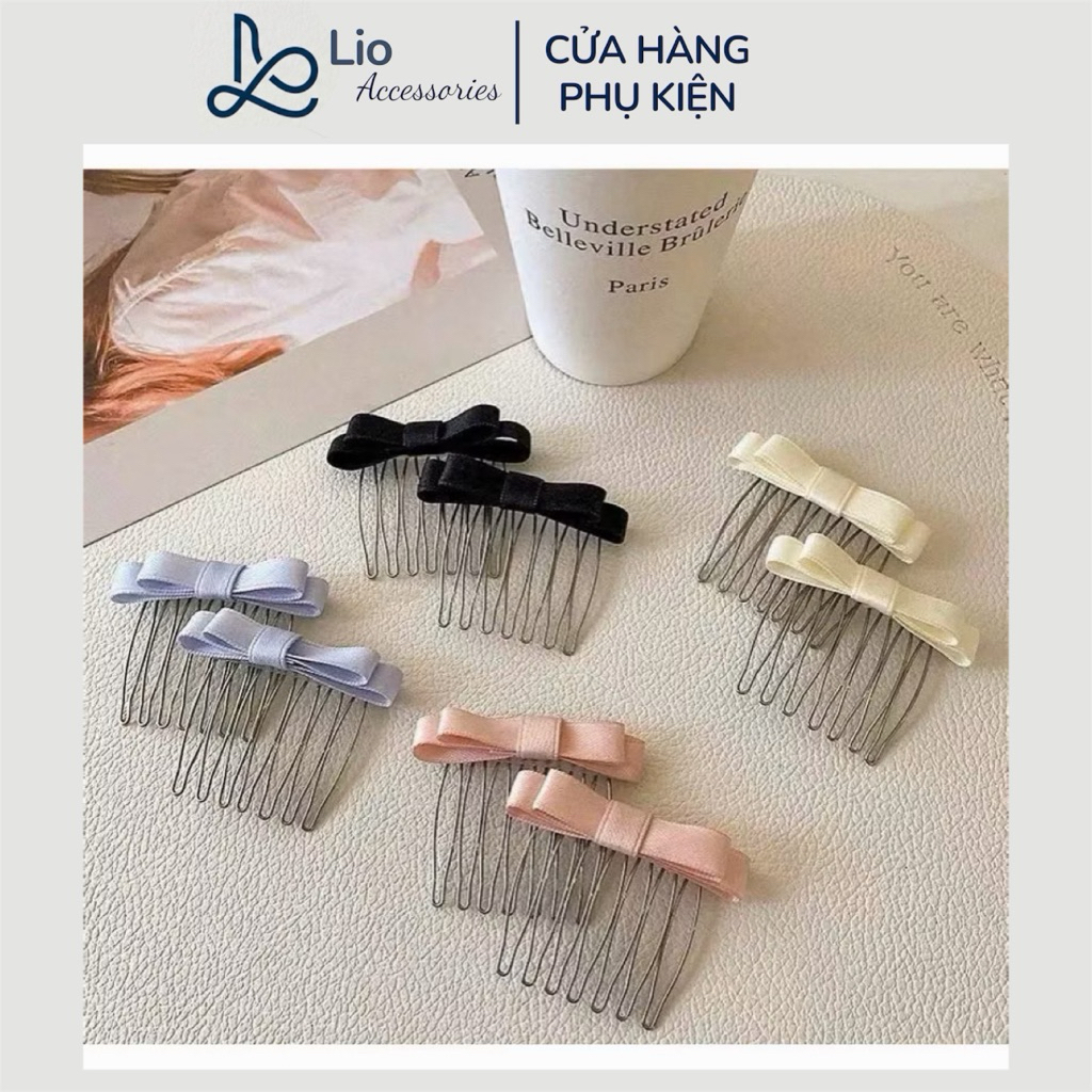 Set 2 Cái Xước tóc lược cài tóc đính nơ pastel phong cách dễ thương
