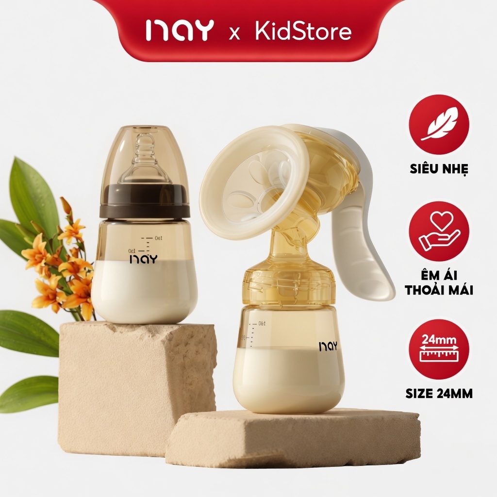 Máy hút sữa bằng tay, máy hút sữa NAY cao cấp miệng phễu hút silicon mở rộng siêu nhẹ êm ái thoải mái cho mẹ bé
