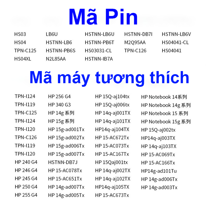 Pin Laptop HP G4 240 245 246 250 255 256, G5 240 245 246 250 255 256 HS04  BH 12 Tháng
