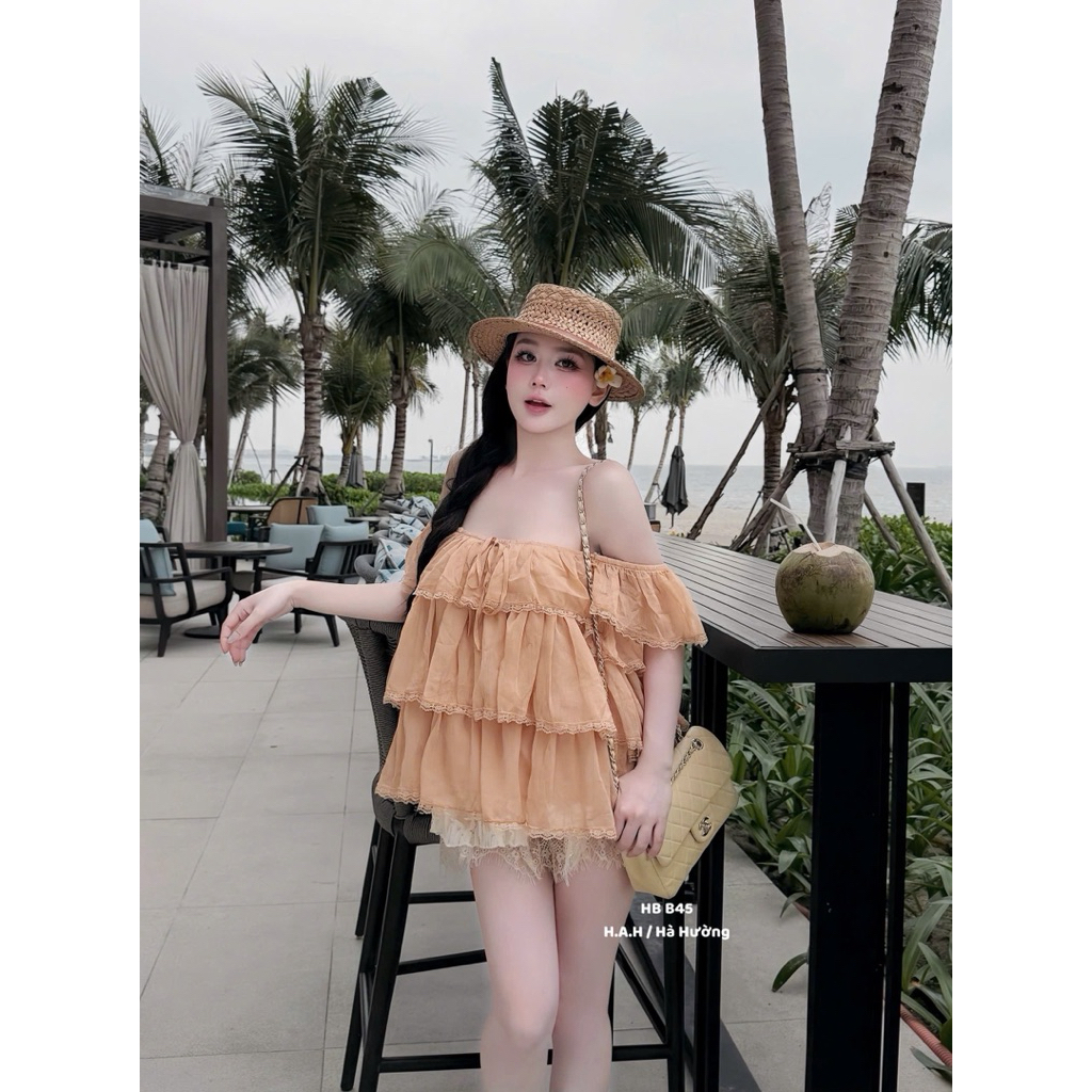 Áo tơ tầng phối viền ren bánh bèo tiểu thư