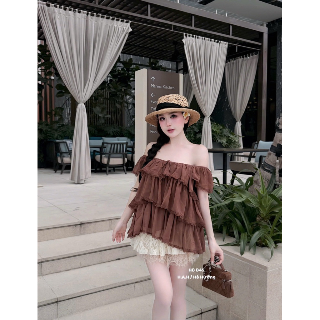 Áo tơ tầng phối viền ren bánh bèo tiểu thư