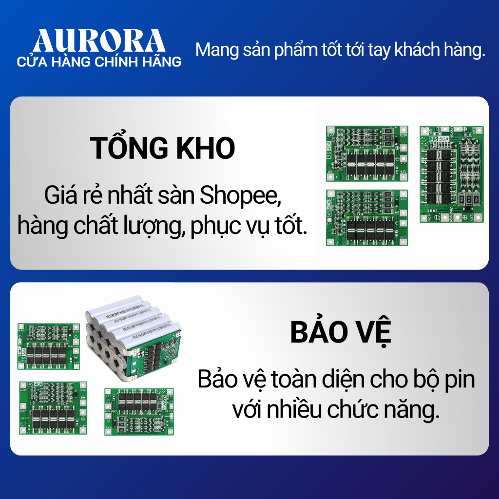 Mạch Sạc Bảo Vệ Pin Lithium 3S/4S-40A/60A 18650 BMS 11.1V 12.6V/14.8V 16.8V