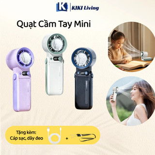 Quạt cầm tay công suất lớn, làm lạnh thổi hơi mát, sạc được, có dây đeo