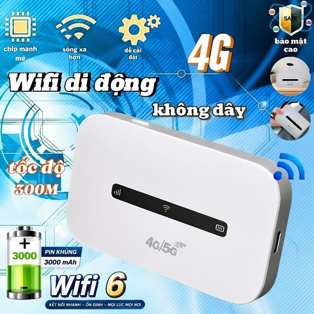 Cục phát Wifi lắp sim 4G , pin 3000mAh, dùng 8-10 tiếng