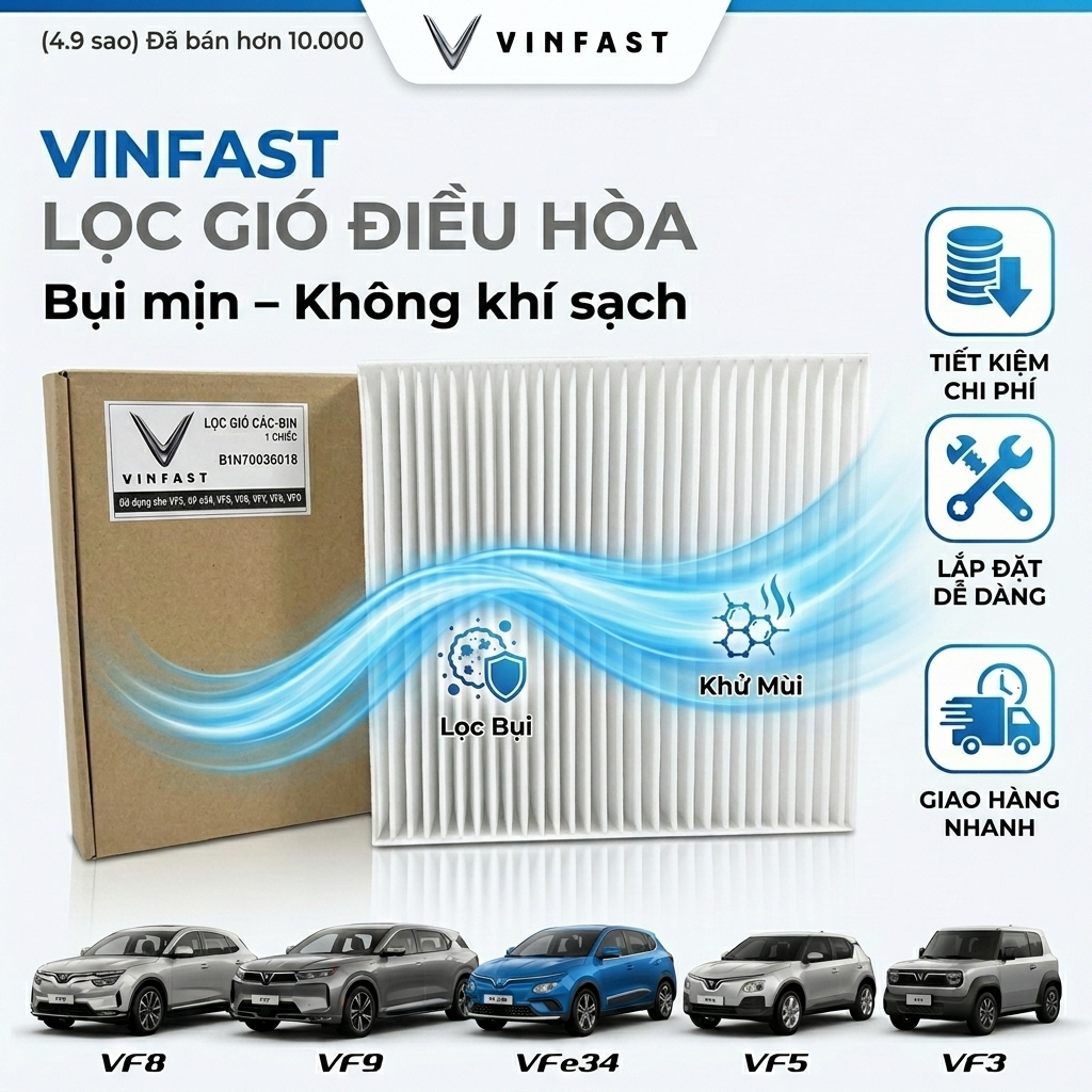 Lọc Gió Điều Hòa VinFast VF3 VF5 VF e34 VF6 VF7 VF8 VF9 FADIL Lọc Bụi Mịn, Khử Mùi Hiệu Quả