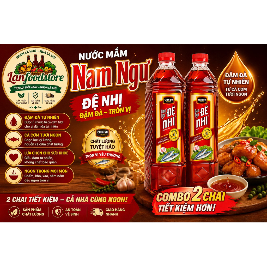com bo 2/5chai Nước Mắm Đệ Nhị 800ml– Đậm Đà Chuẩn Vị Gia Đình Việt