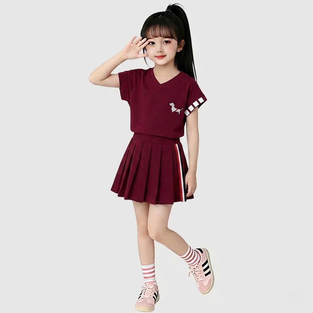 (CHÂN VÁY+ÁO). Sét chân váy xếp ly có lót trong cho bé gái 3 màu, in hình cún chất vải cotton mềm mịn thoải mái.V09