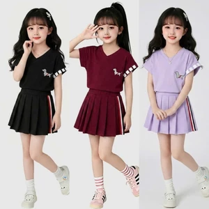 . Sét chân váy xếp ly có lót trong cho bé gái 3 màu, in hình cún chất vải cotton mềm mịn thoải mái.V09