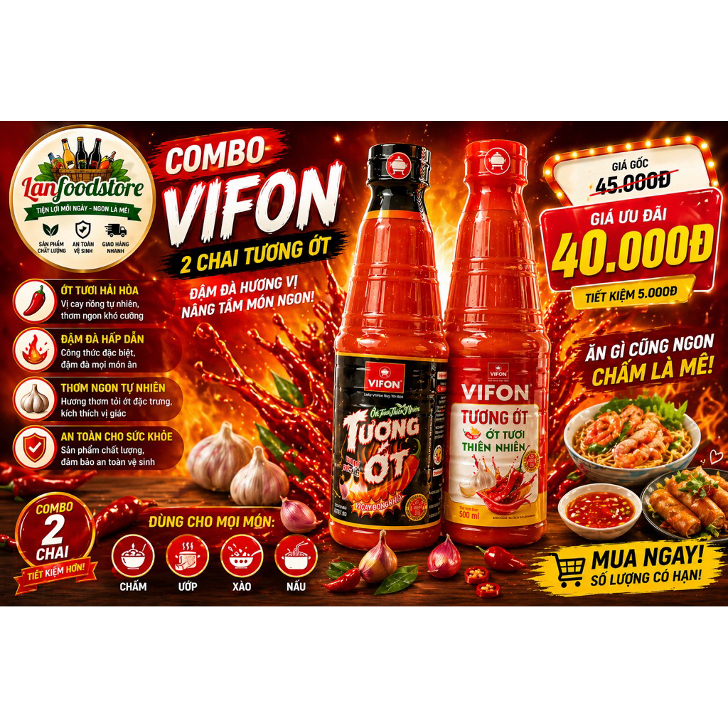 Chai Tương Ớt VIFON 500ml || Cay Ngon Đậm Vị | Ăn Kèm Mì, Đồ Chiên
