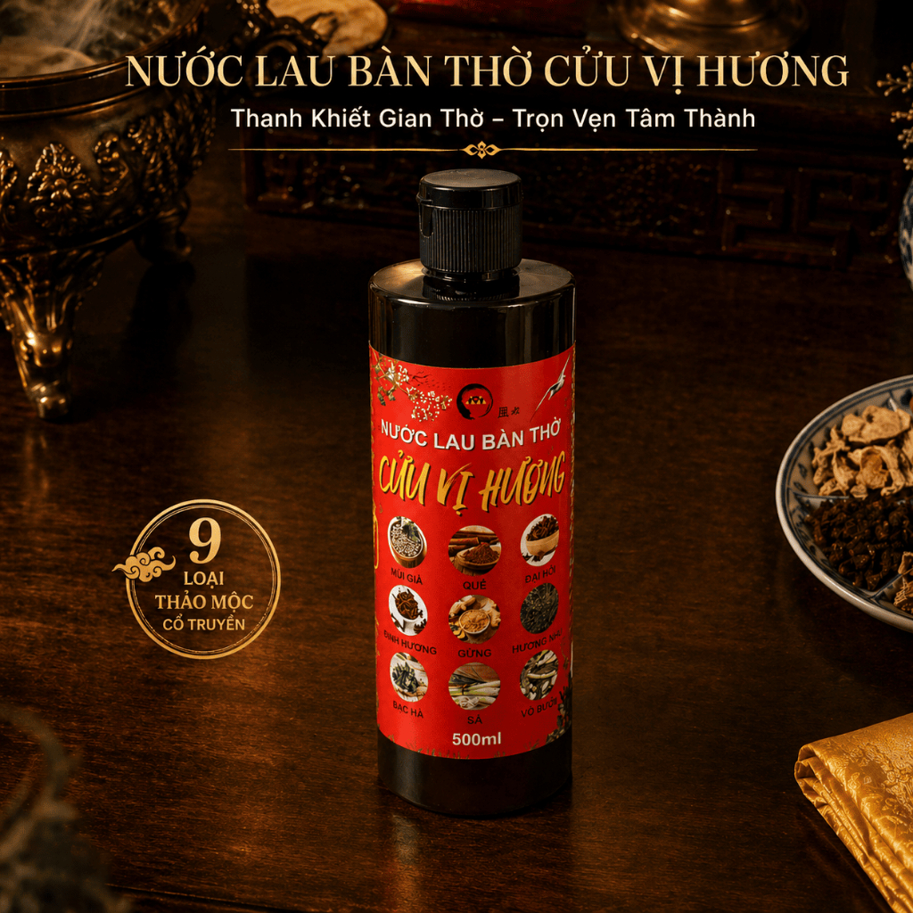 Nước Lau Bàn Thờ Cửu Vị Hương AYOYA 500ml 9 Mùi Hương Thảo Mộc Thanh Tẩy Không Gian Thờ Cúng