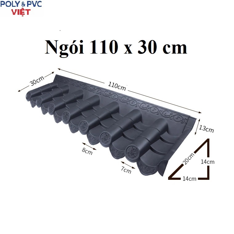 [30x110cm] Ngói Nhựa âm dương PVC/ASA  Nhật 2 Màu Đen và Đỏ sơn tĩnh điện chống ẩm Dày 2.5mm