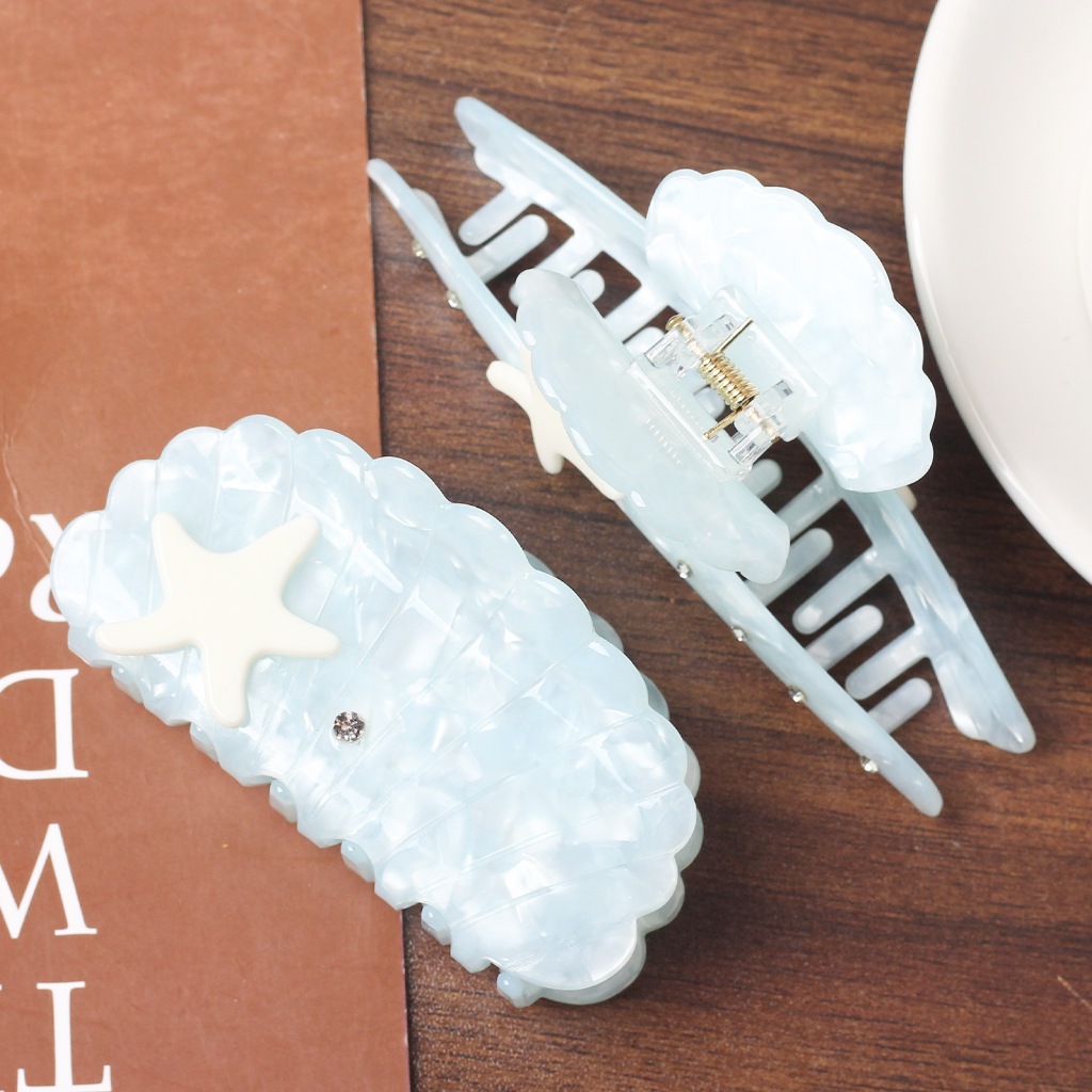 Kẹp Tóc Càng Cua Sao Biển Ngọc Trai Hàn Quốc – Kẹp Tóc Nữ Nhựa Trong Pastel Thanh Lịch Chắc Chắn