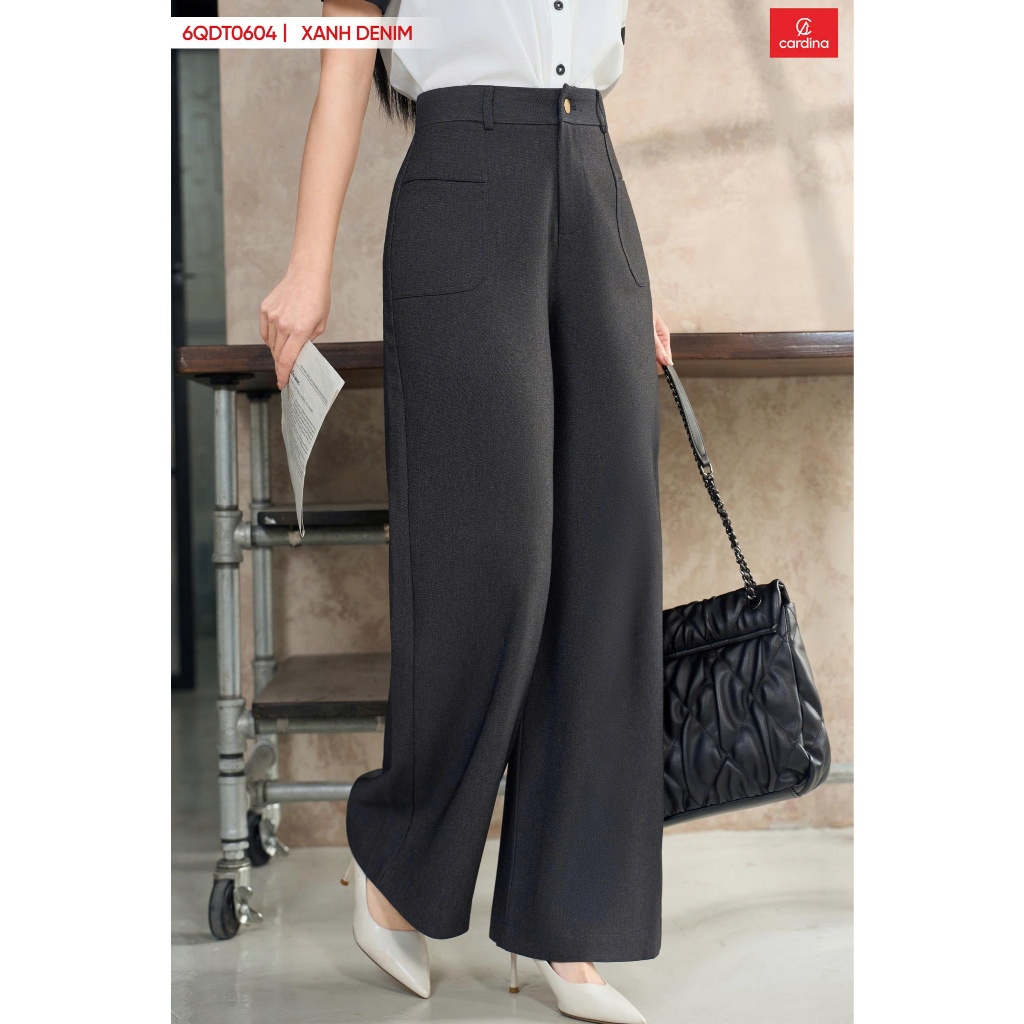Quần dài nữ CARDINA Chất liệu denim cạp cao túi ốp trước 6QDT06