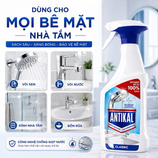 Tẩy cặn vôi nhà tắm Antikal Đức 800ml – Sạch nhanh, chống đọng nước, sáng bóng như mới