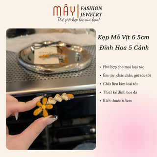 [1 chiếc] Kẹp mái mỏ vịt 6,5cm hoa 5 cánh đính đá • Mây Fashion Jewelry - K42635