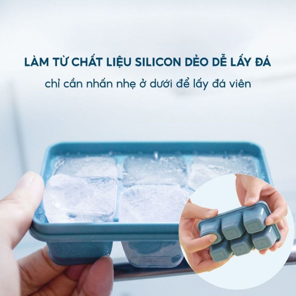 Khay Làm Đá Silicon Có Nắp ALO HOME Khay Đá Viên Nhựa Mềm Dễ Lấy Đá Dùng Gia Đình