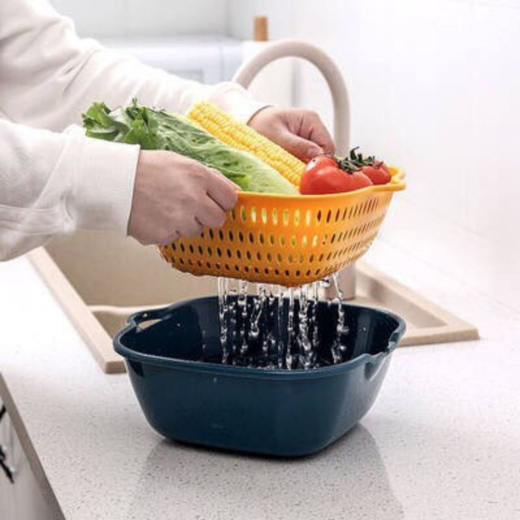 Bộ Rổ Nhựa Kèm Chậu 6 Món ALO HOME Rổ Ráo Nước Đựng Rau Củ Dùng Nhà Bếp