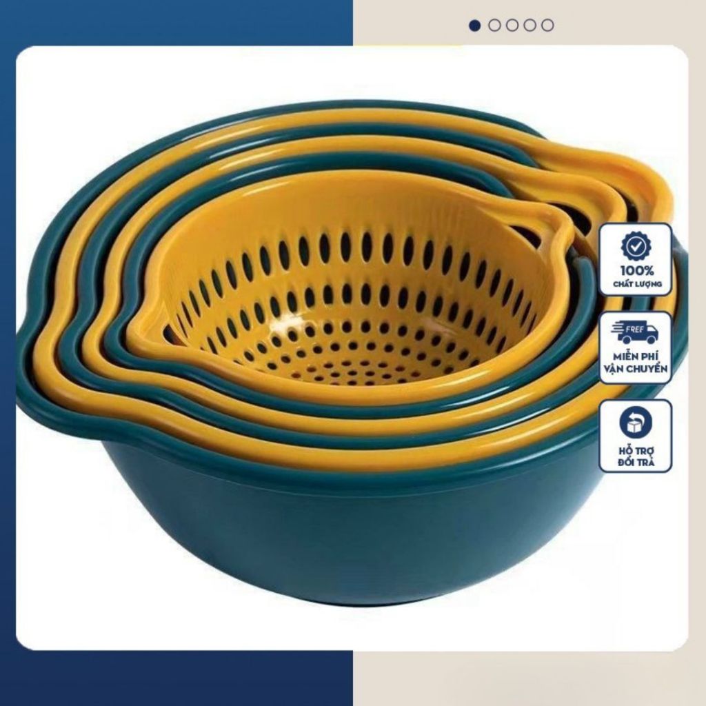 Bộ Rổ Nhựa Kèm Chậu 6 Món ALO HOME Rổ Ráo Nước Đựng Rau Củ Dùng Nhà Bếp