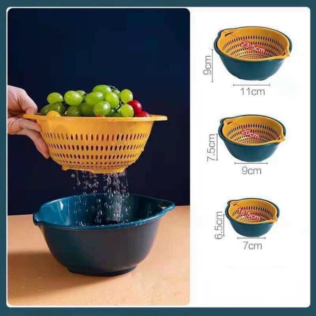 Bộ Rổ Nhựa Kèm Chậu 6 Món ALO HOME Rổ Ráo Nước Đựng Rau Củ Dùng Nhà Bếp
