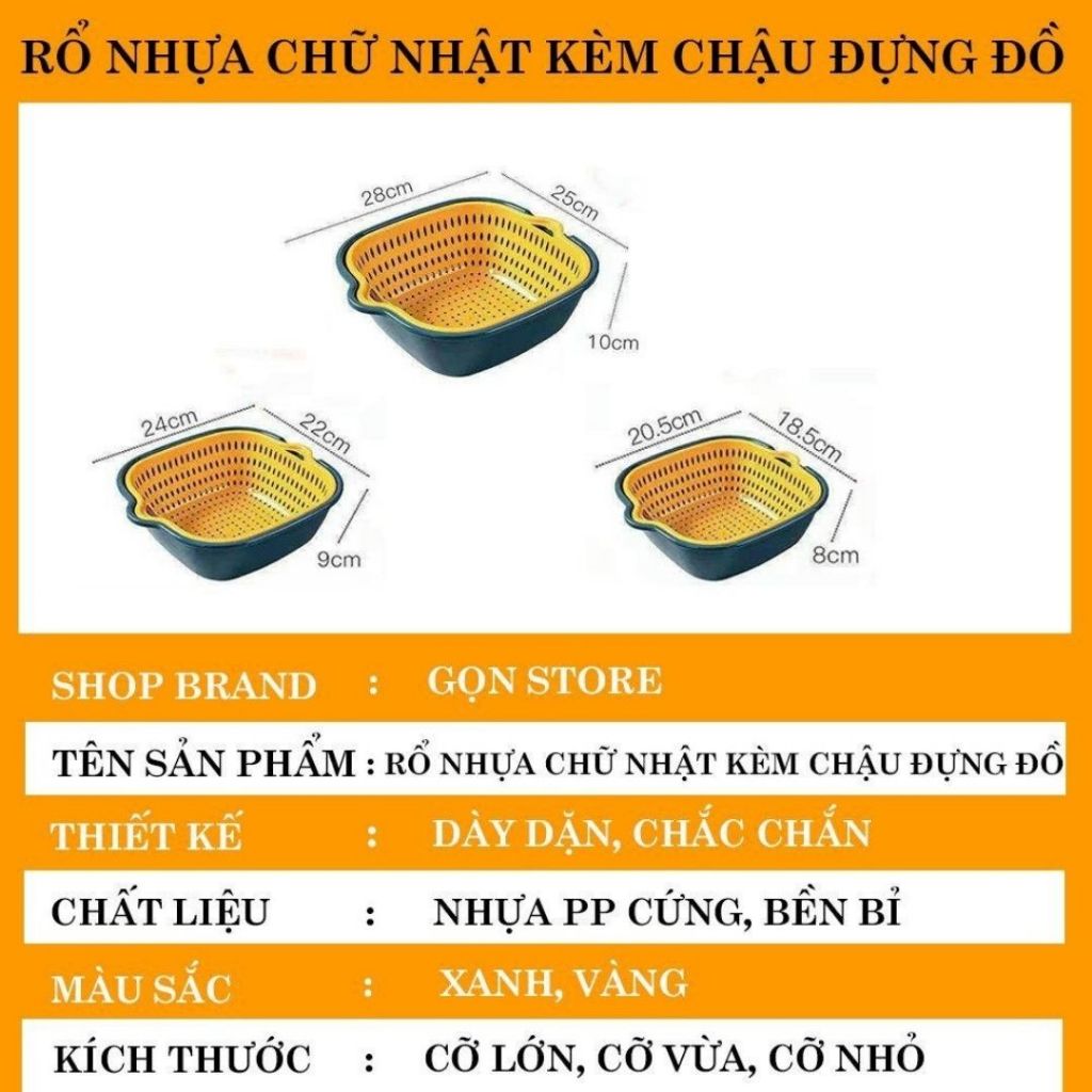 Bộ Rổ Nhựa Kèm Chậu 6 Món ALO HOME Rổ Ráo Nước Đựng Rau Củ Dùng Nhà Bếp