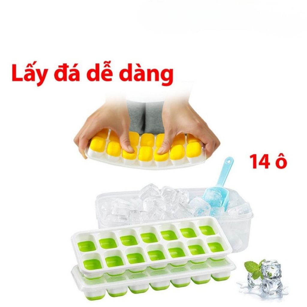 Khay Làm Đá Silicon 14 ô ALO HOME Khuôn Đá Viên Mềm Dễ Lấy Đá Có Nắp Dùng Tủ Lạnh