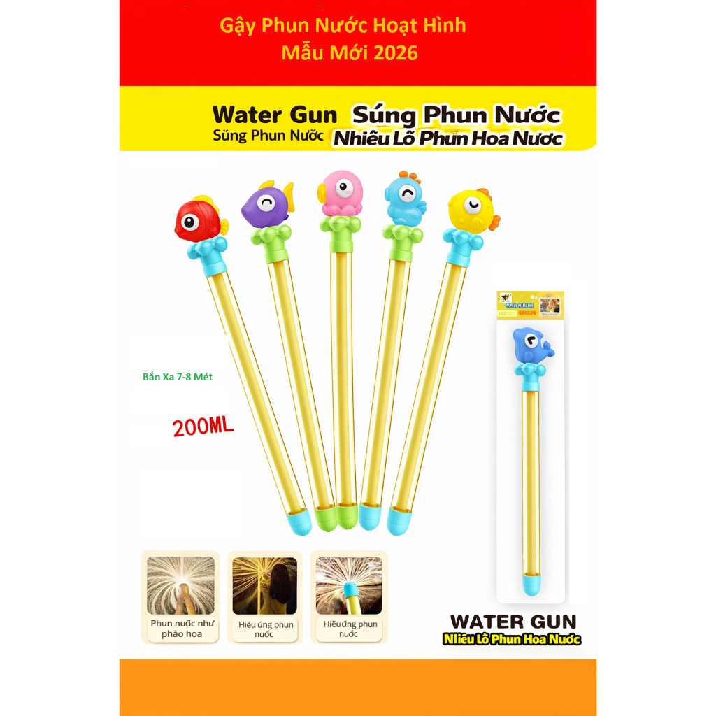 Gậy Phun Nước 40cm Hình Pháo Hoa Chủ Đề Đại Dương – Đồ Chơi Mùa Hè Cá Heo, Bạch Tuộc Dễ Thương