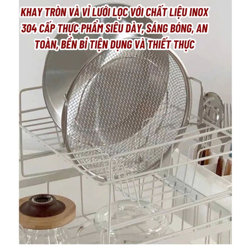 Rổ Lọc Dầu Inox Kèm Khay ALO HOME Rổ Ráo Dầu Chiên Rán Dùng Nhà Bếp