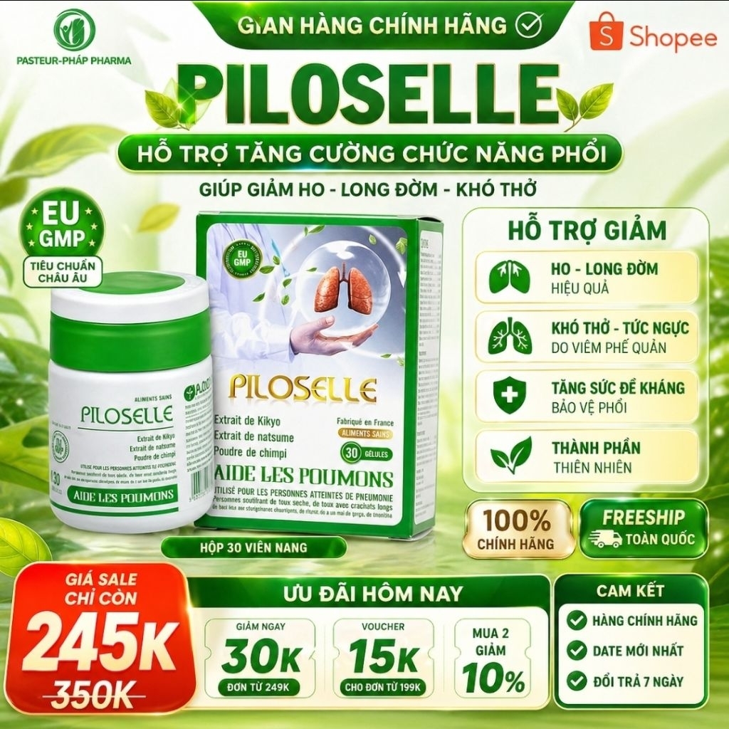Viên uống giảm ho, giảm đờm đau rát họng viêm phế quản, lọc phổi PILOSELLE [ hộp 30 viên ]