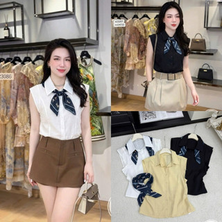 Áo sơ mi đũi cổ đức sát nách kèm khăn #26550