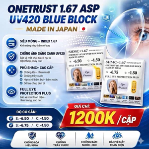 Tròng kính chính hãng Onetrust 1.67 chiết suất mỏng - (Độ Cận)