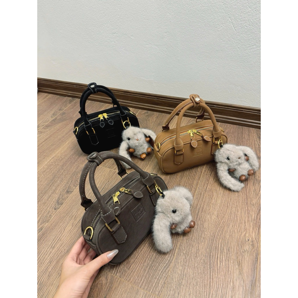 Túi xách dáng trống da lộn TẶNG KÈM GẤU size 20 phong cách Hàn Quốc cầm tay đeo vai đeo chéo siêu xinh