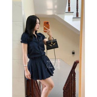MIMI CLOTHING - Váy liền nữ cố sơ mi bèo phối chân váy ngắn