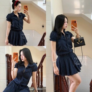 MIMI CLOTHING - Váy liền nữ cố sơ mi bèo phối chân váy ngắn