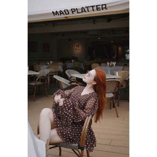 MIMI CLOTHING - Váy nữ châm bi voan  cổ V phối chân váy xòe nhẹ