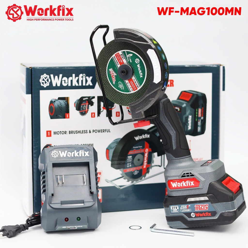 [Đảo Chiều 90°-Kèm Gía Đỡ] Máy Cắt Mini Workfix WF-MAG100MN – Trục M10, 3 Tốc Độ, 5 Tính Năng Thông Minh, Tặng Thước Dây