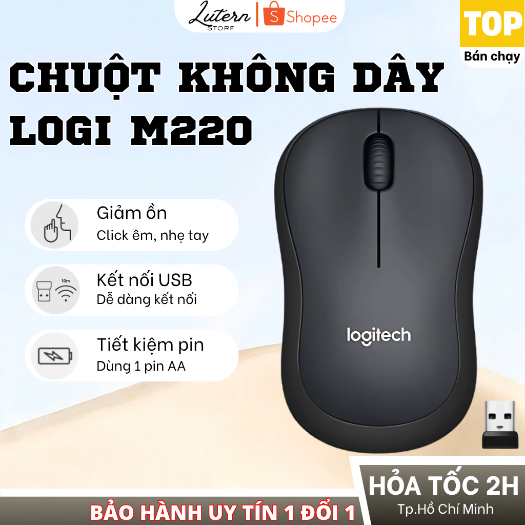 Chuột không dây Lôgiteech M220 Click Silent, Chuột máy tính văn phòng nhỏ gọn, USB  - BH 12 THÁNG