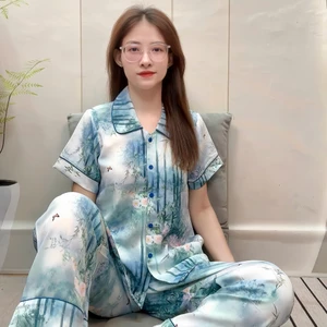 Đồ Bộ Pyjama Cổ Sen Vải Lụa Mango Tay Ngắn Size 48-78kg