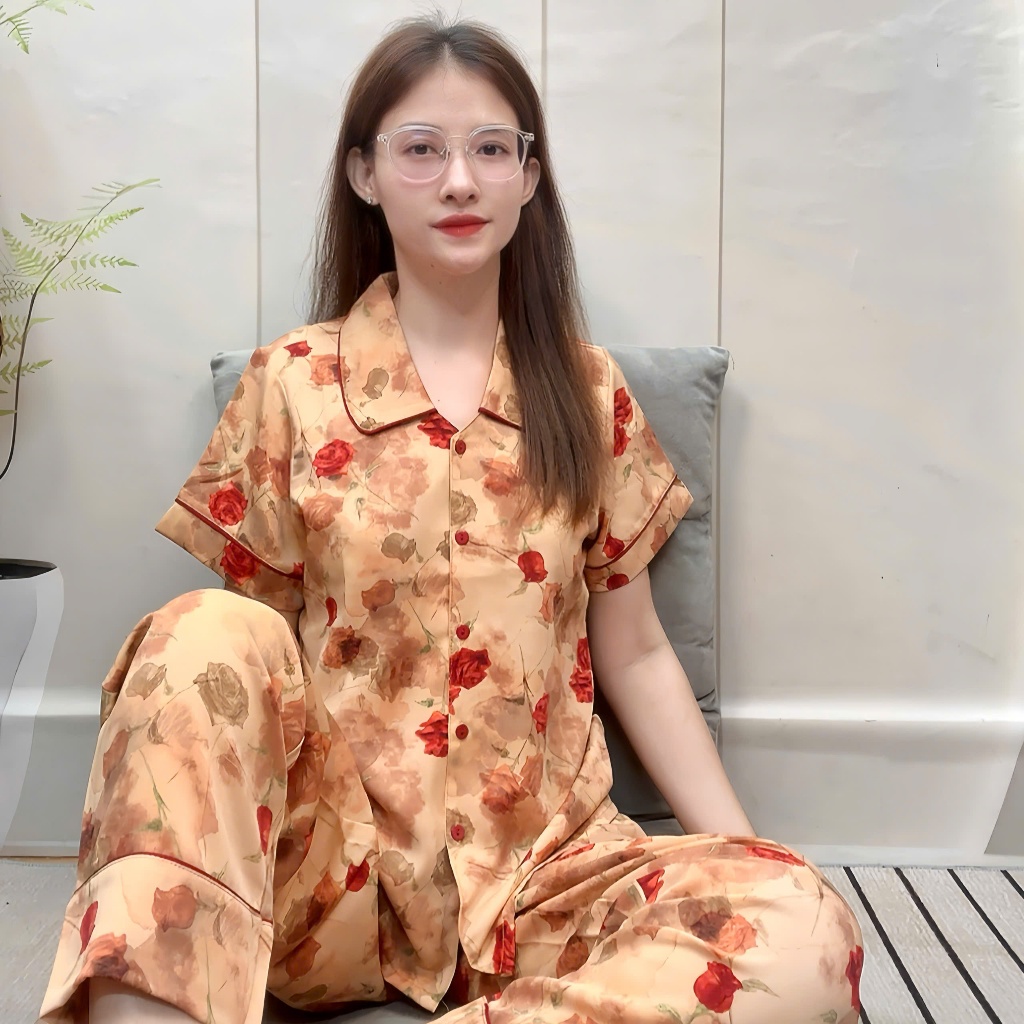 Đồ Bộ Pyjama Cổ Sen Vải Lụa Mango Tay Ngắn Size 48-78kg