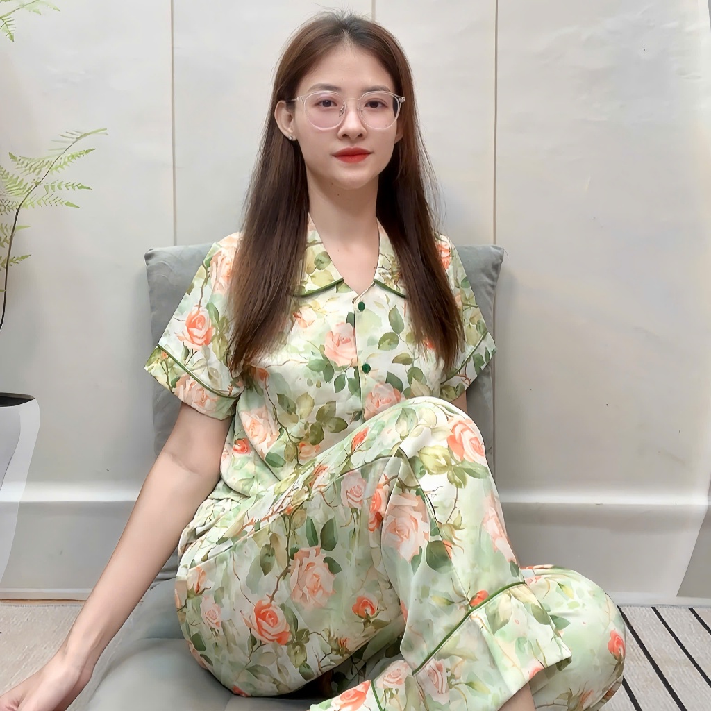 Đồ Bộ Pyjama Cổ Sen Vải Lụa Mango Tay Ngắn Size 48-78kg