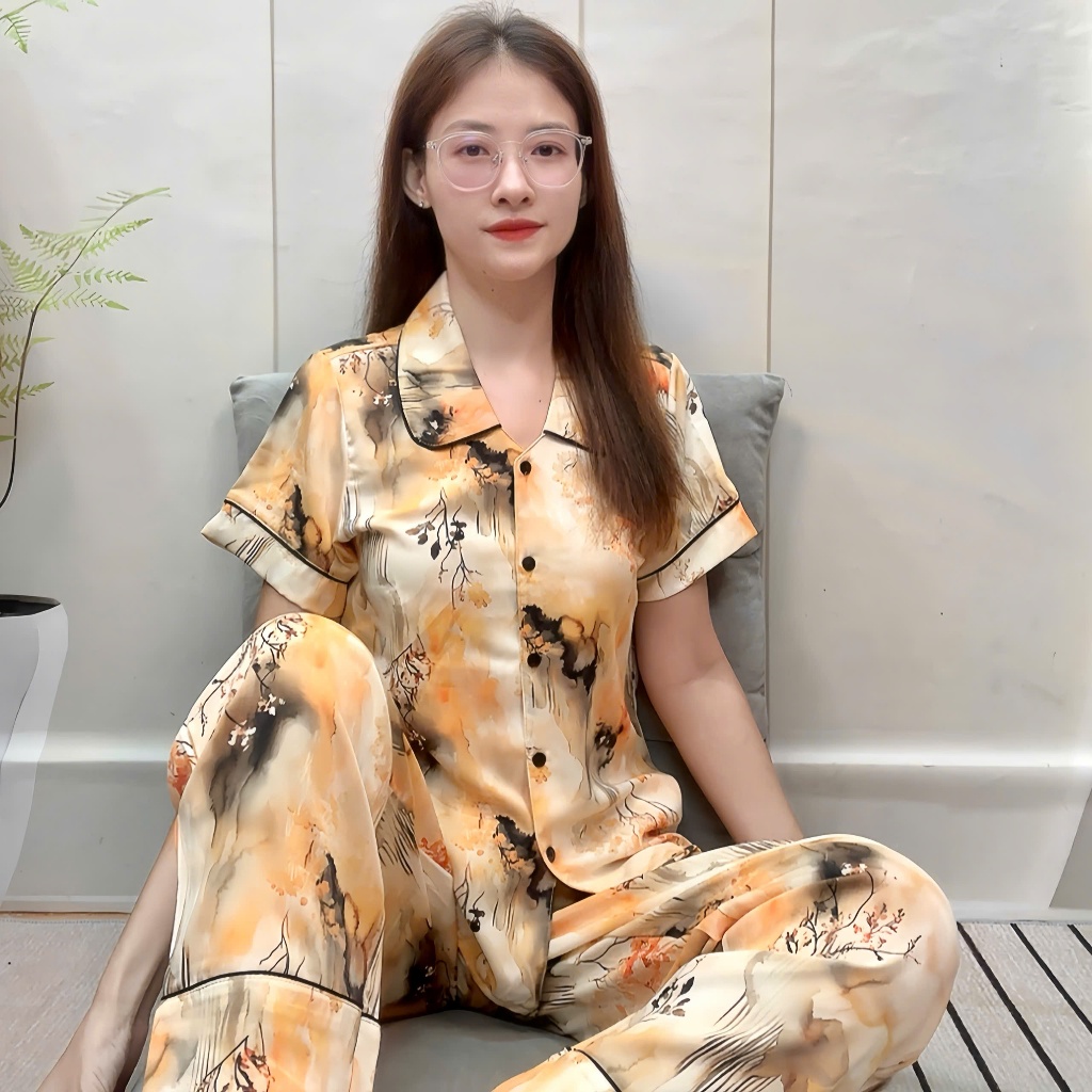 Đồ Bộ Pyjama Cổ Sen Vải Lụa Mango Tay Ngắn Size 48-78kg