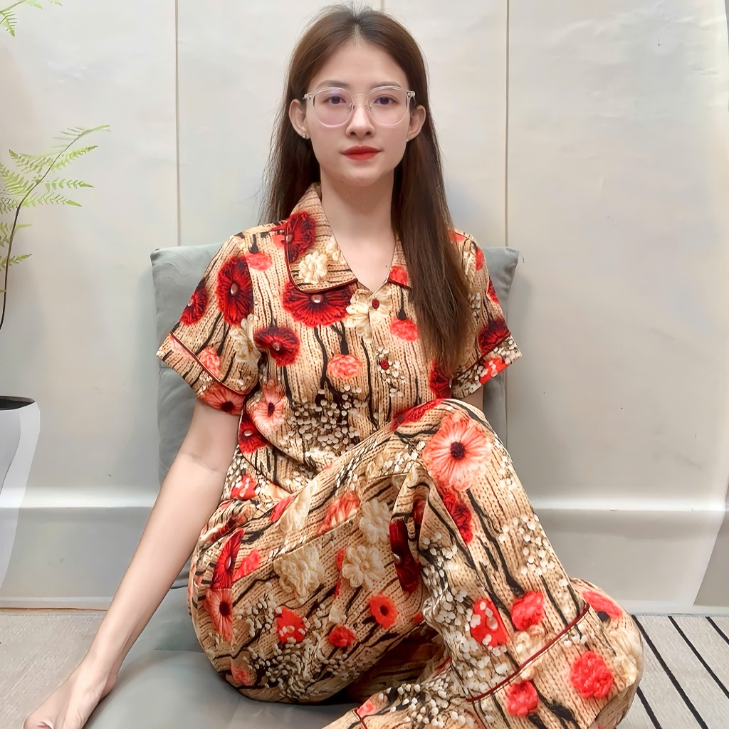Đồ Bộ Pyjama Cổ Sen Vải Lụa Mango Tay Ngắn Size 48-78kg