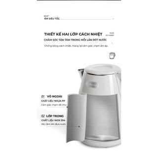 Ấm siêu tốc 1.5L Bear EKT-H156EH, Công Suất 1500W, Lòng inox 304, Tự ngắt khi sôi, Bảo Hành 18 Tháng