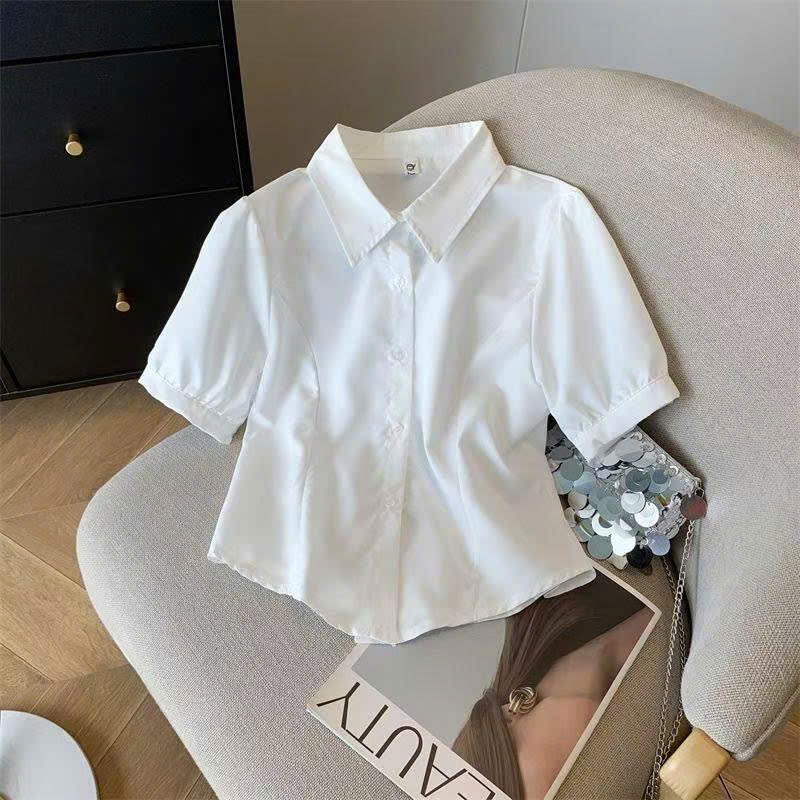 Áo sơ mi trắng cộc tay chiết eo buộc dây nơ tiểu thư phong cách đi học đi làm phong cách Hàn SP134
